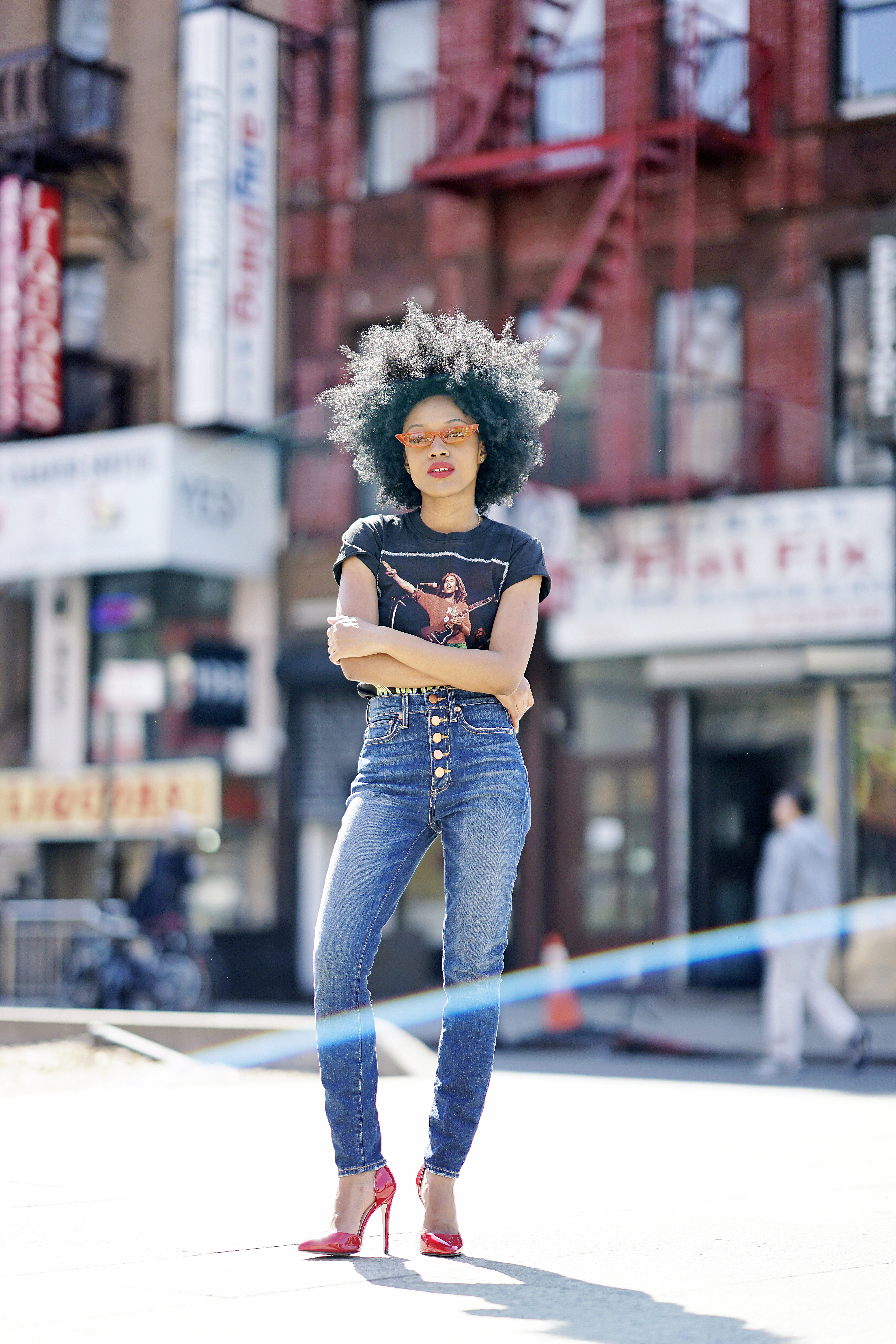 Bob Marley Tee + Alice & Olivia Button Front AO.LA Jeans